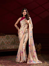 Satin Silk Digital Print Ready To Wear Saree With Blouse Piece-MWB-MOTIPRINT-CREAM